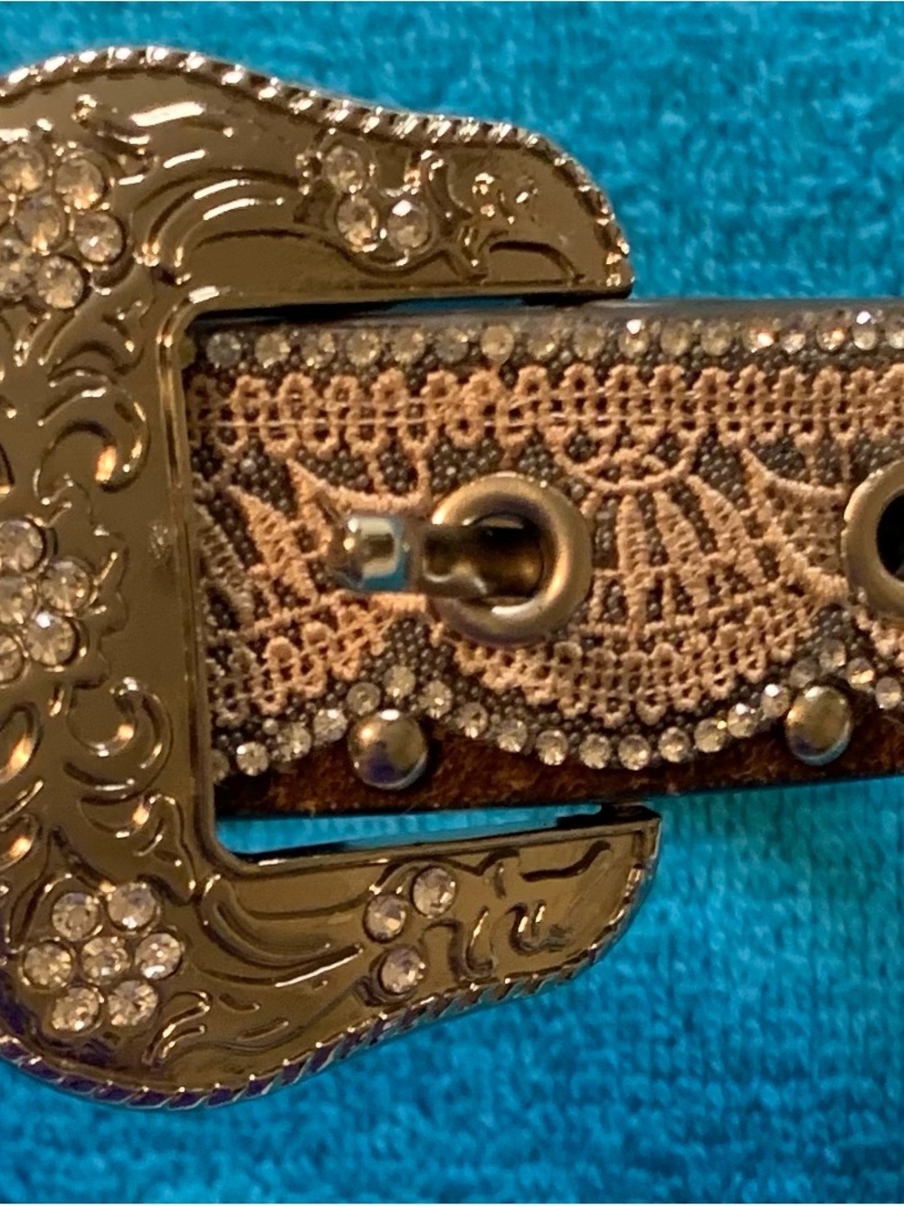 Angel Ranch M&F Western Lace Glitz Leather Belt with Rhinestone Accented Buckle